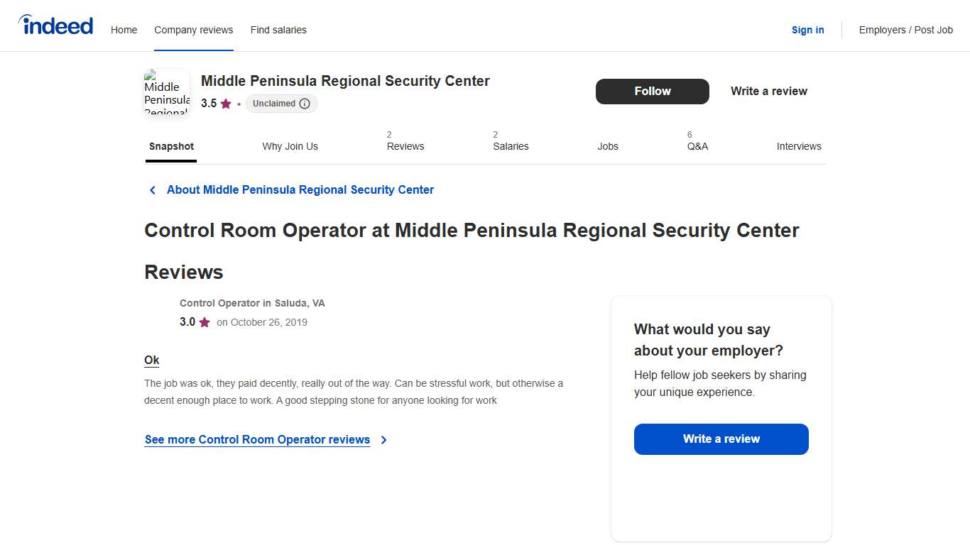 Control Room Operator at Middle Peninsula Regional Security Center Indeed.com